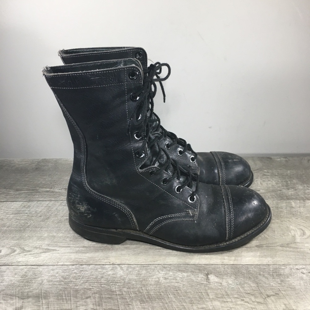 Vintage 90's Combat Work Steel Toe Punk Leather Motorcycle Biker Mens Boots 10 W